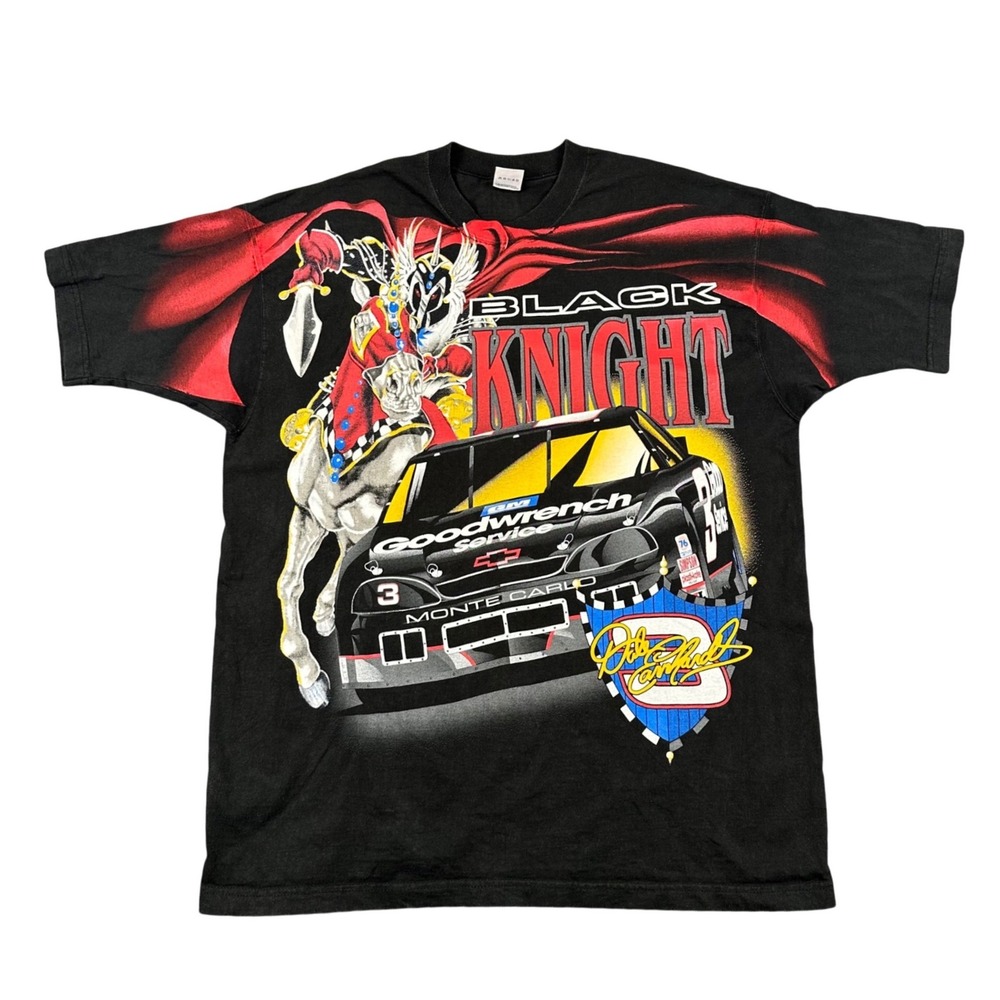 Vintage Dale Earnhardt #3 Black Knight NASCAR T-Shirt Mens XXL Black AOP Tee 90s